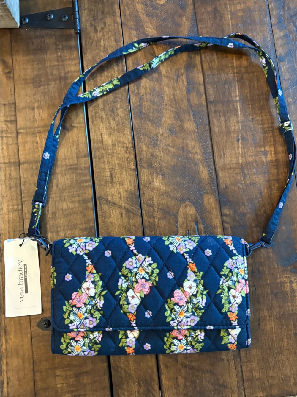 Vera Bradley Navy Quilted Floral Crossbody Wallet